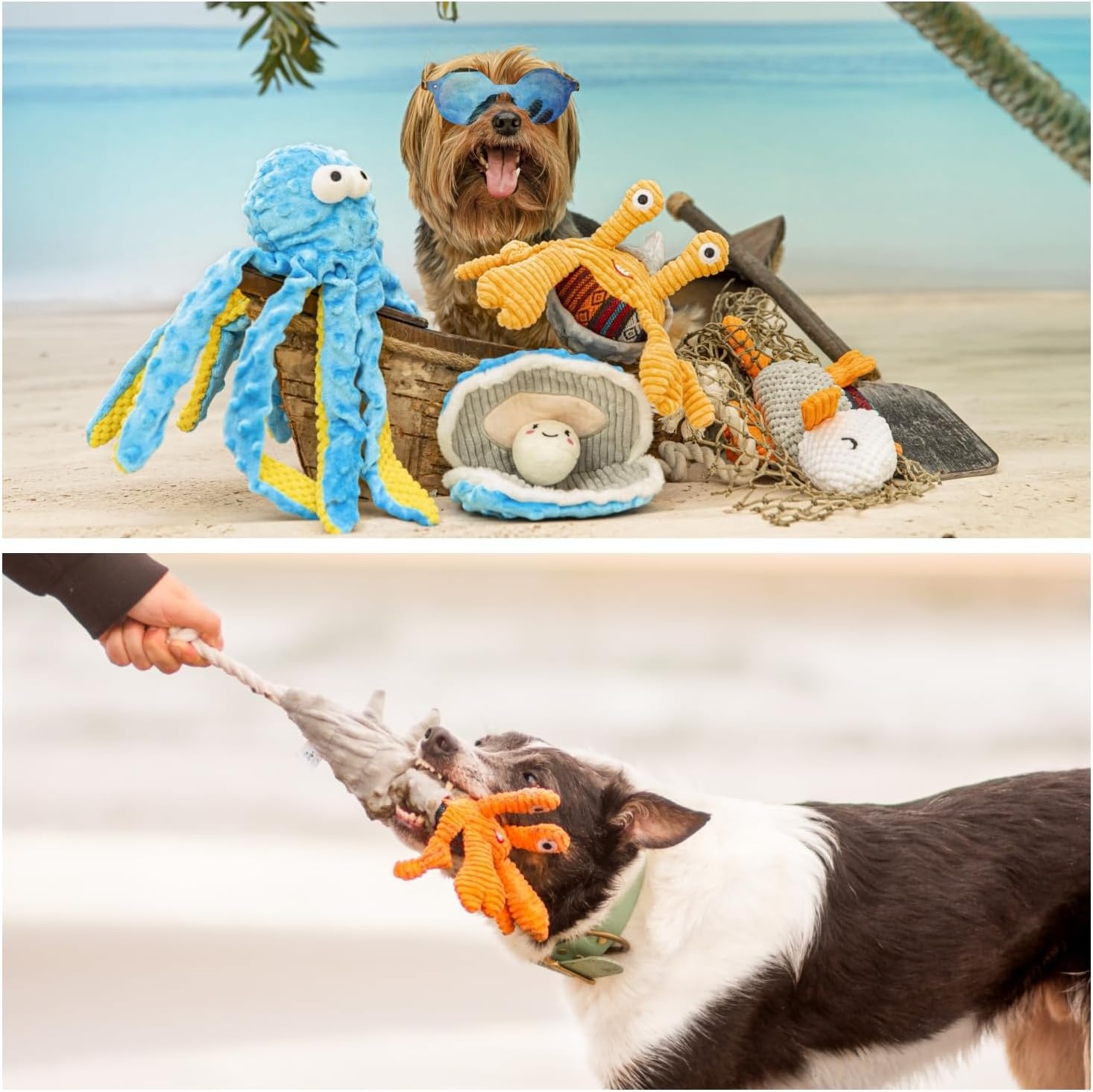 image:imageNocciola 4 Packs Crinkle Squeaky Dog Toys for Aggressive Chewers Tough Durable Stuffed Plush Rope Tug Puppy Chew Toy for Small Medium Large Breeds1 PCS Crab