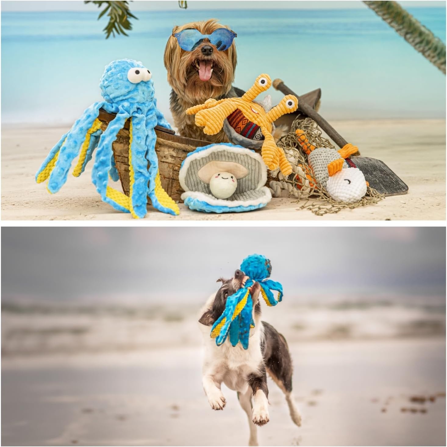 image:imageNocciola 4 Packs Crinkle Squeaky Dog Toys for Aggressive Chewers Tough Durable Stuffed Plush Rope Tug Puppy Chew Toy for Small Medium Large Breeds1 PCS Octopus