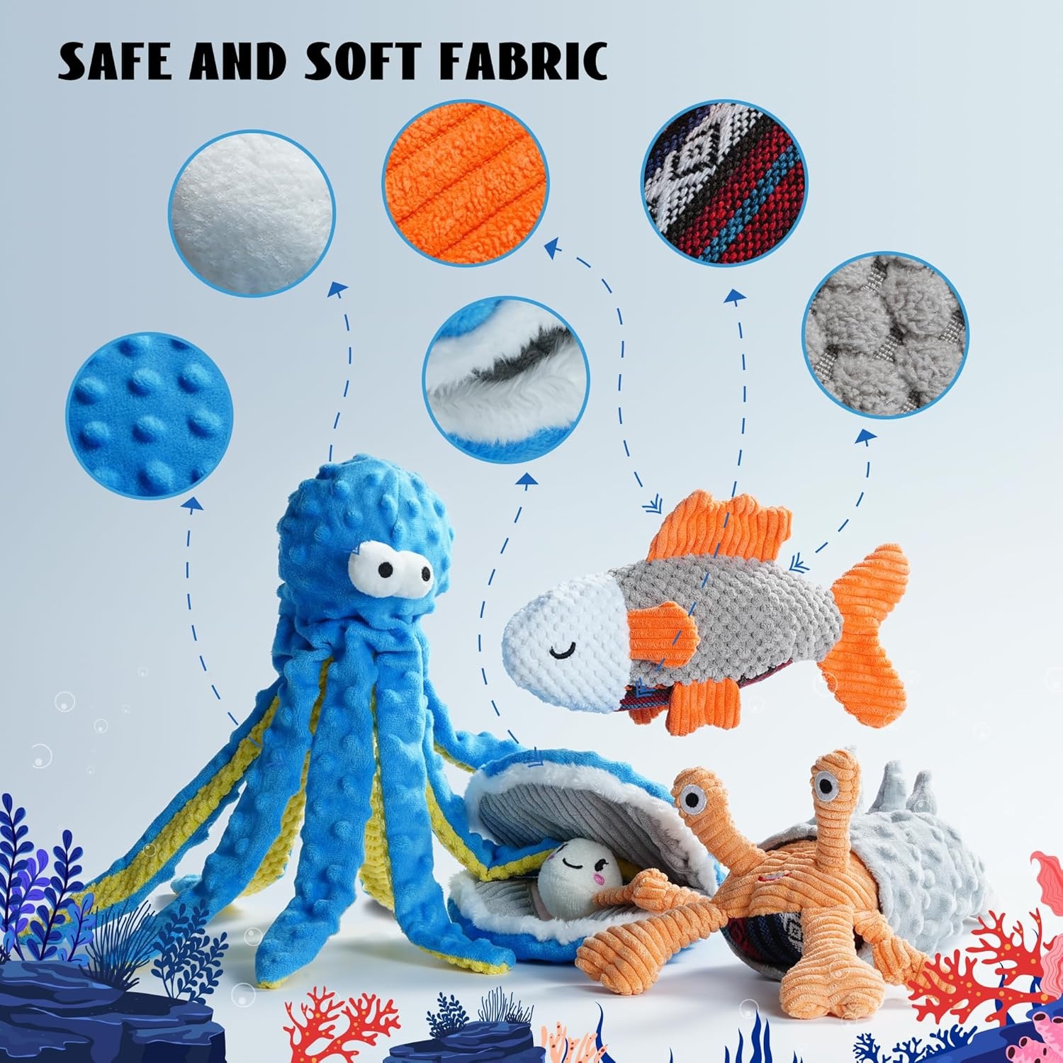 image:imageNocciola 4 Packs Crinkle Squeaky Dog Toys for Aggressive Chewers Tough Durable Stuffed Plush Rope Tug Puppy Chew Toy for Small Medium Large Breeds1 PCS Salmon