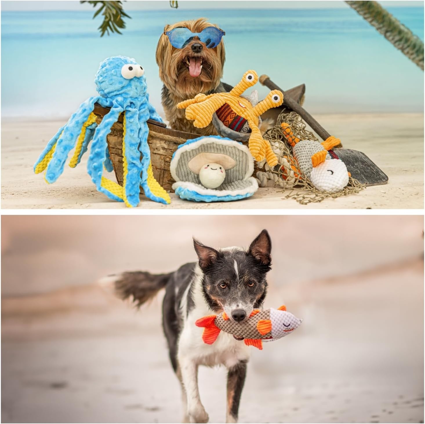 image:imageNocciola 4 Packs Crinkle Squeaky Dog Toys for Aggressive Chewers Tough Durable Stuffed Plush Rope Tug Puppy Chew Toy for Small Medium Large Breeds1 PCS Salmon