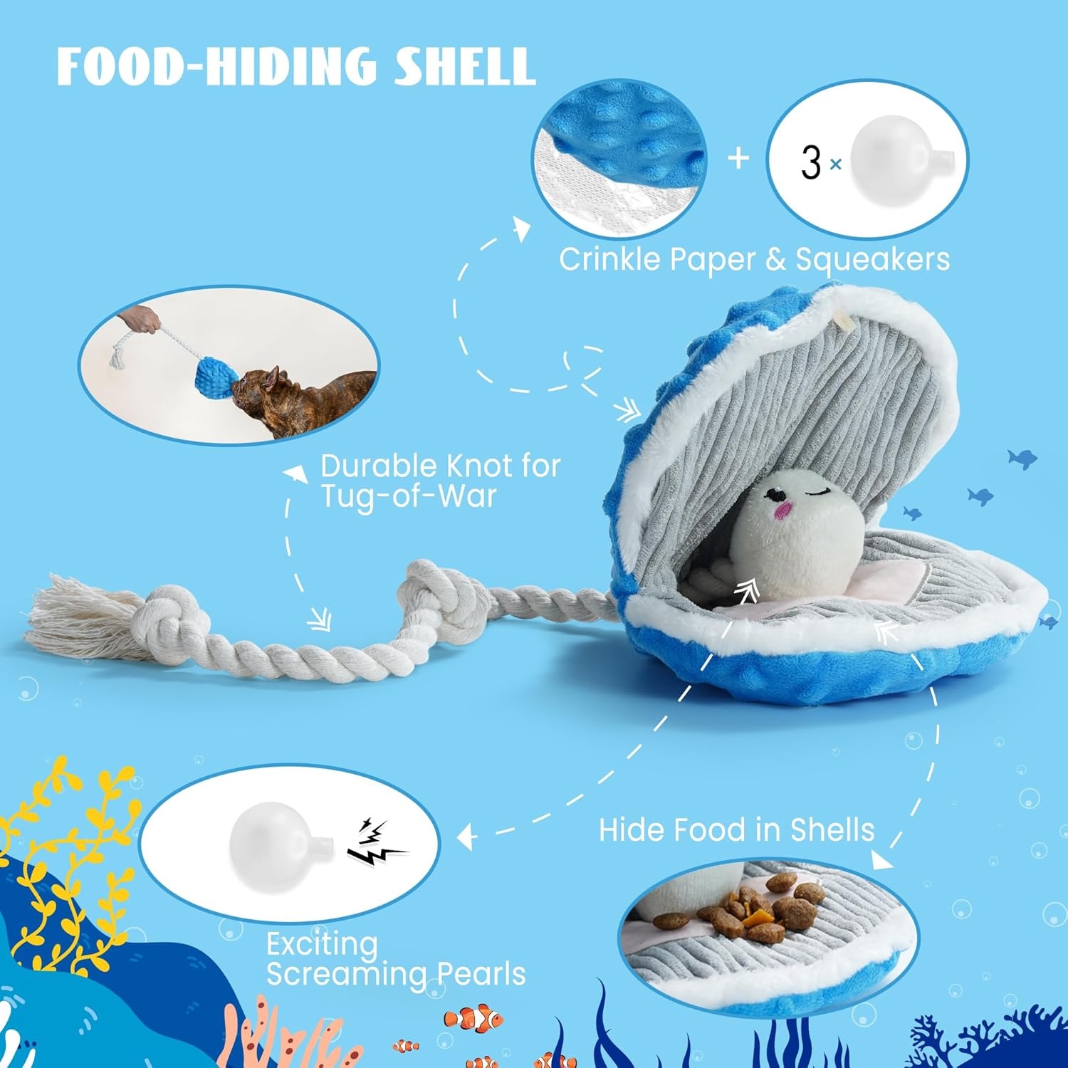 image:imageNocciola 4 Packs Crinkle Squeaky Dog Toys for Aggressive Chewers Tough Durable Stuffed Plush Rope Tug Puppy Chew Toy for Small Medium Large Breeds1 PCS Salmon