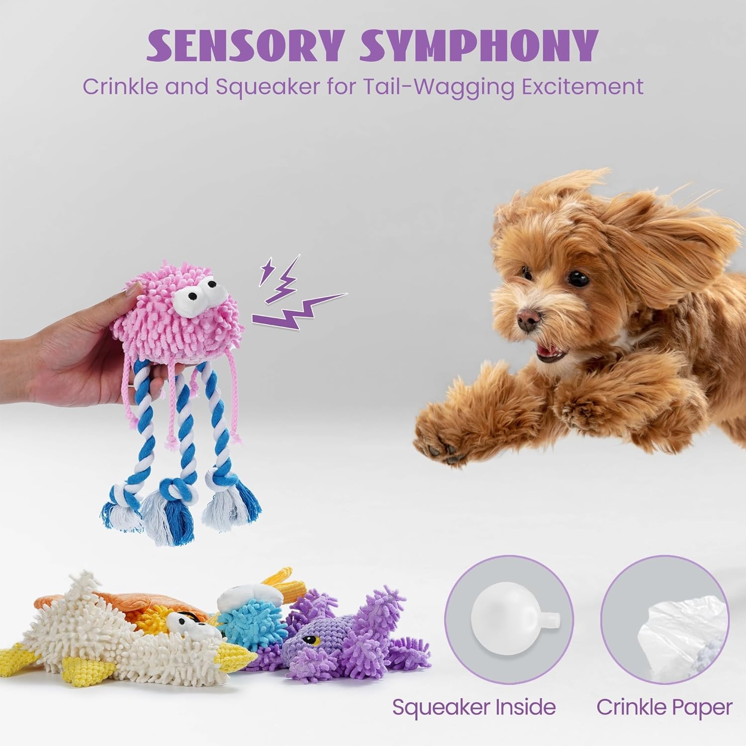 image:imageNocciola 5 Packs Squeaky Dog Toy Plushies Cute Soft Squeak Crinkle Plush Stuffed Durable Pet Animal Chew Puppy Toys for Small Meidum Large BreedDuck