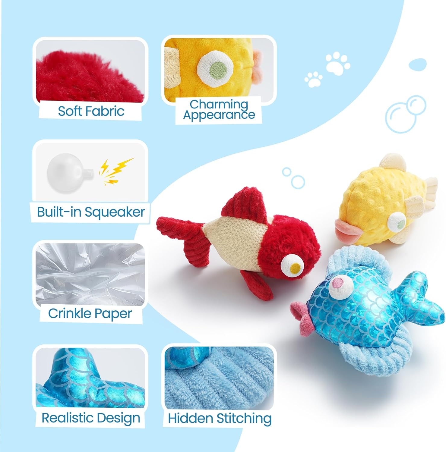 image:imageNocciola 5Pack Squeaky Dog Toys Durable Stuffed Critter Zoo Dog Toys with Unique Squeak Sounds to Keep Dogs Busy Puppy Toys for Small Medium and Large Dogs3 Different Fish