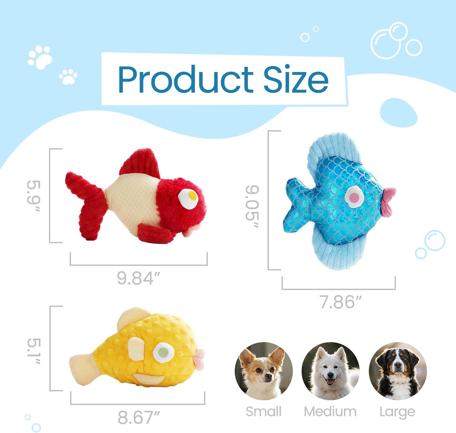 image:imageNocciola 5Pack Squeaky Dog Toys Durable Stuffed Critter Zoo Dog Toys with Unique Squeak Sounds to Keep Dogs Busy Puppy Toys for Small Medium and Large Dogs3 Different Fish