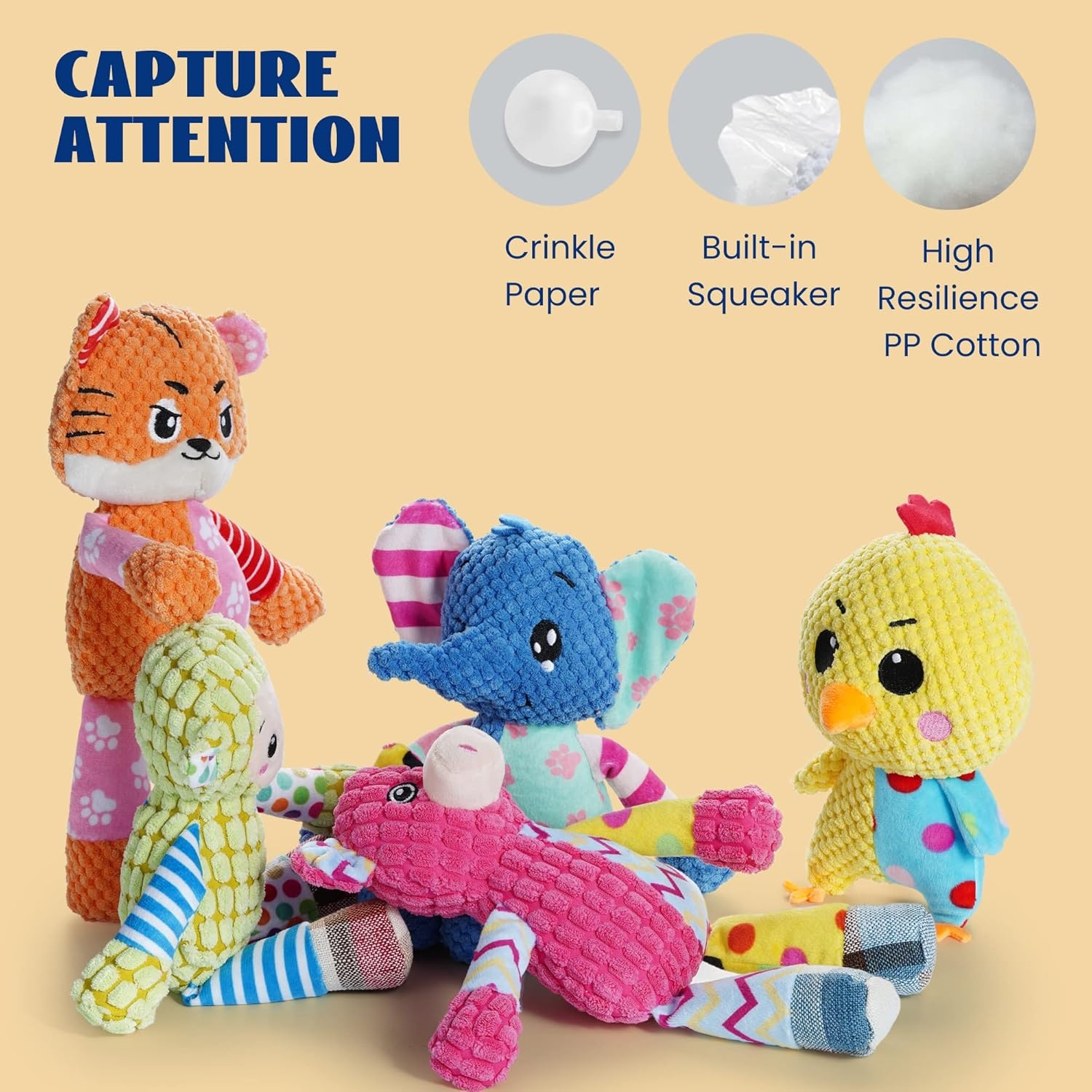 image:imageNocciola 5Pack Squeaky Dog Toys Durable Stuffed Critter Zoo Dog Toys with Unique Squeak Sounds to Keep Dogs Busy Puppy Toys for Small Medium and Large DogsBundle
