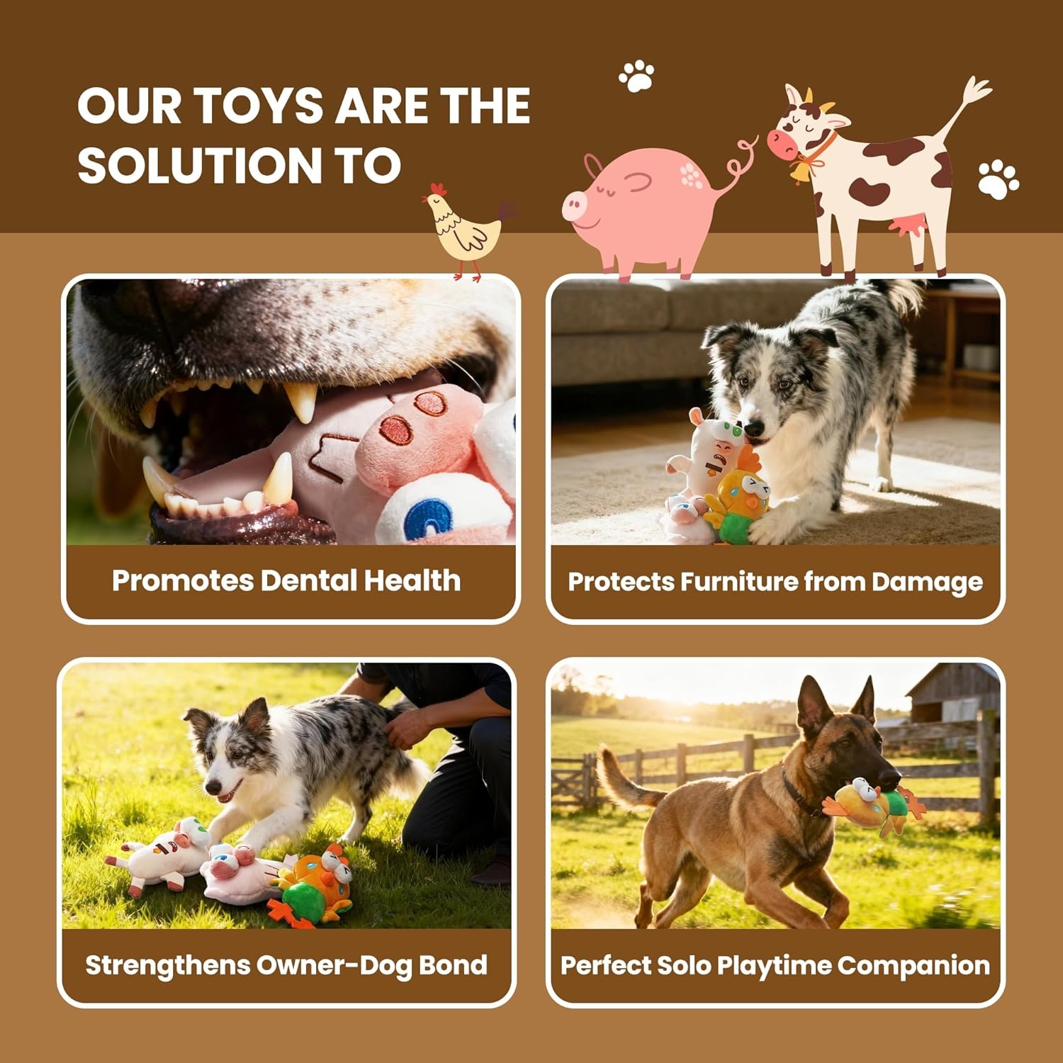 image:imageNocciola 5Pack Squeaky Dog Toys Durable Stuffed Critter Zoo Dog Toys with Unique Squeak Sounds to Keep Dogs Busy Puppy Toys for Small Medium and Large Dogs3 Different Animals