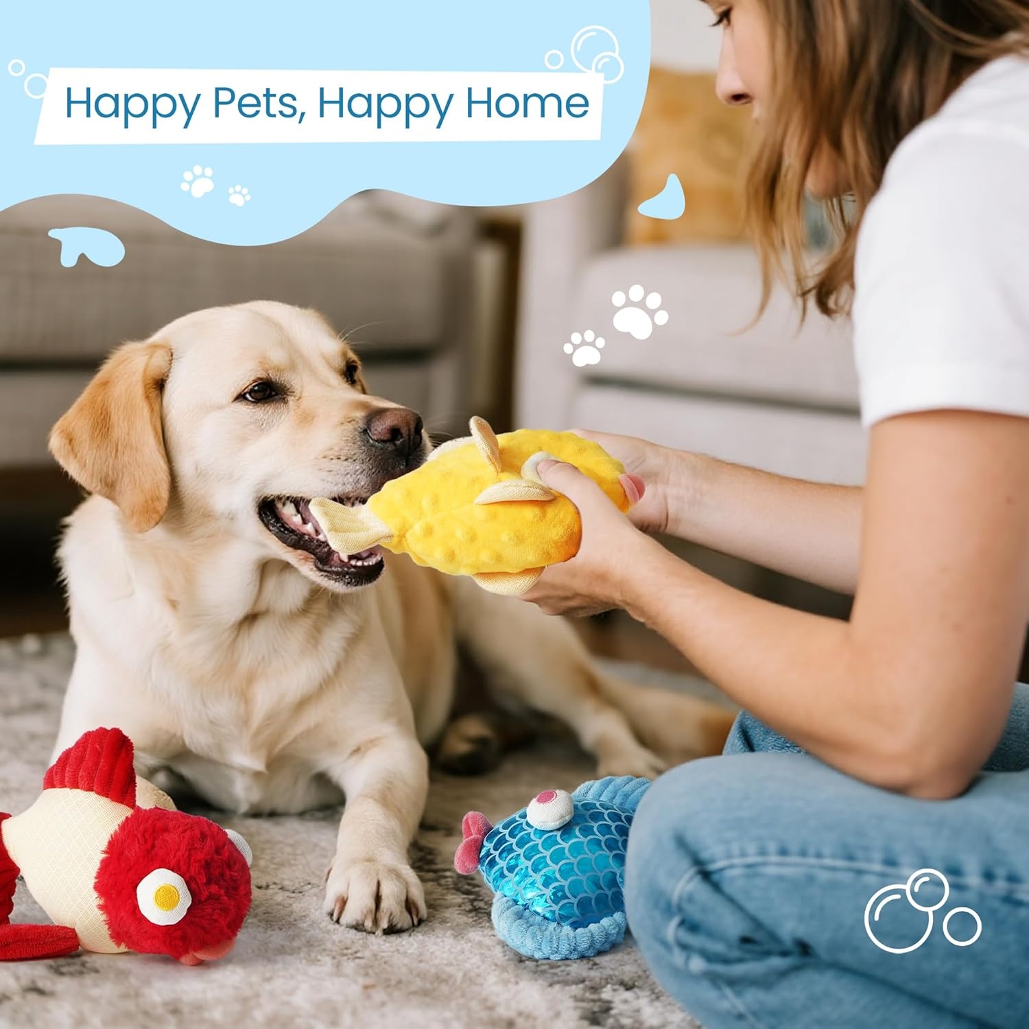 image:imageNocciola 5Pack Squeaky Dog Toys Durable Stuffed Critter Zoo Dog Toys with Unique Squeak Sounds to Keep Dogs Busy Puppy Toys for Small Medium and Large Dogs3 Different Fish