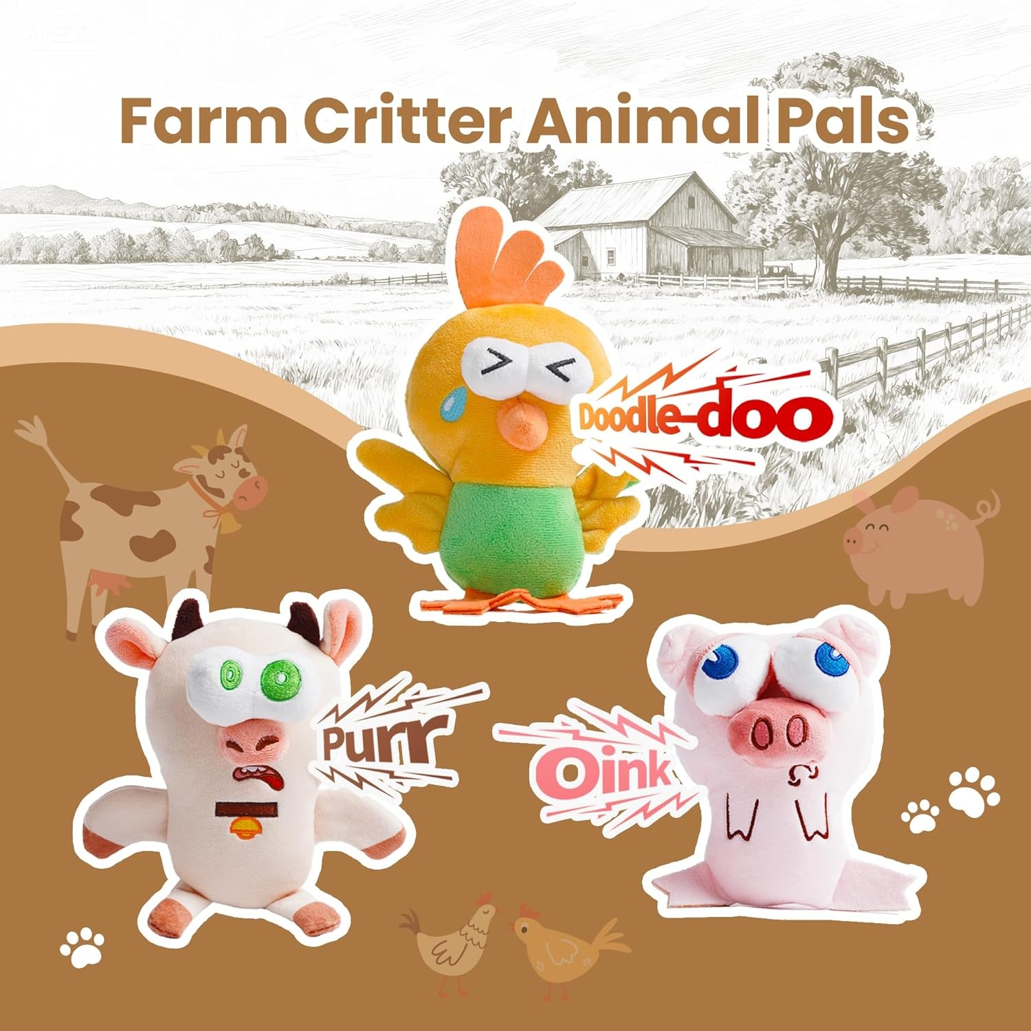 image:imageNocciola 5Pack Squeaky Dog Toys Durable Stuffed Critter Zoo Dog Toys with Unique Squeak Sounds to Keep Dogs Busy Puppy Toys for Small Medium and Large Dogs3 Different Animals