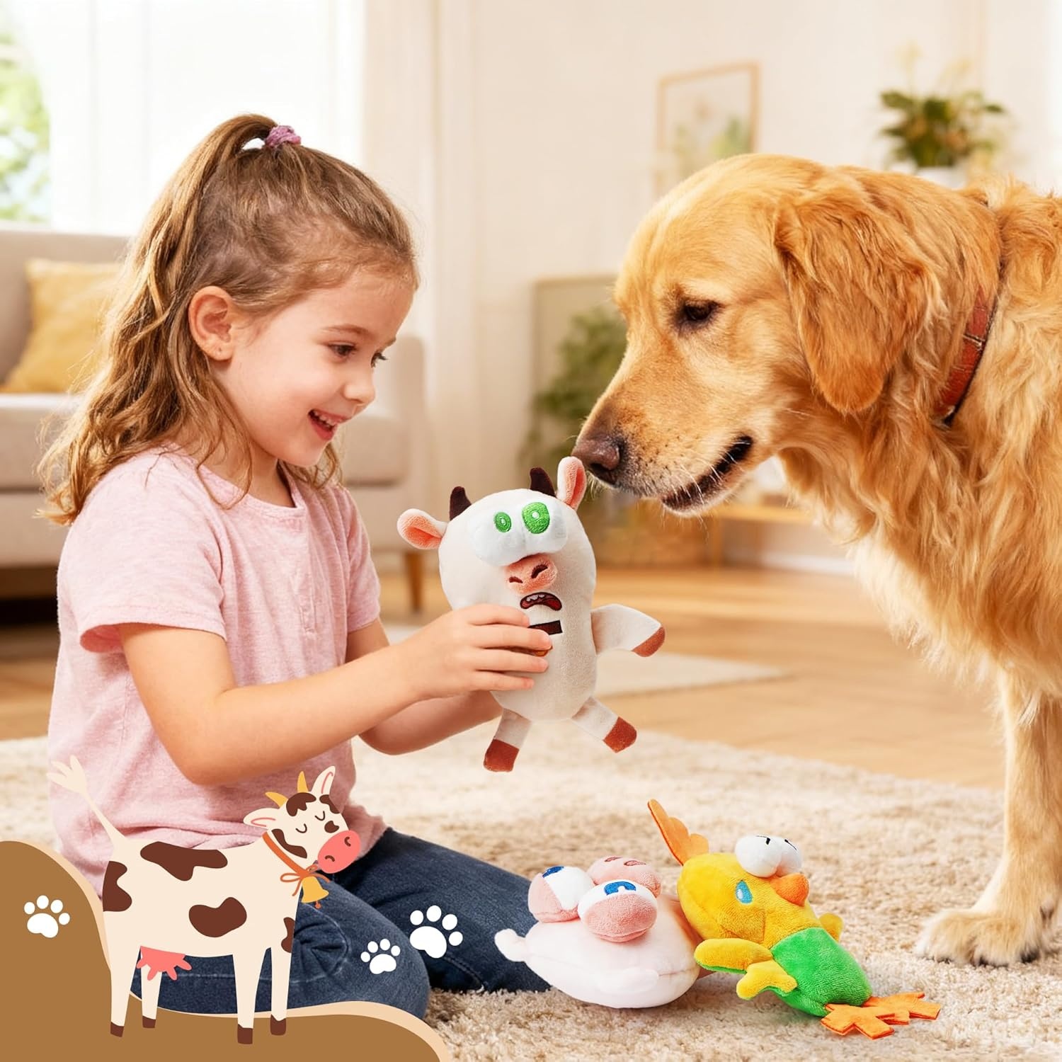 image:imageNocciola 5Pack Squeaky Dog Toys Durable Stuffed Critter Zoo Dog Toys with Unique Squeak Sounds to Keep Dogs Busy Puppy Toys for Small Medium and Large Dogs3 Different Animals