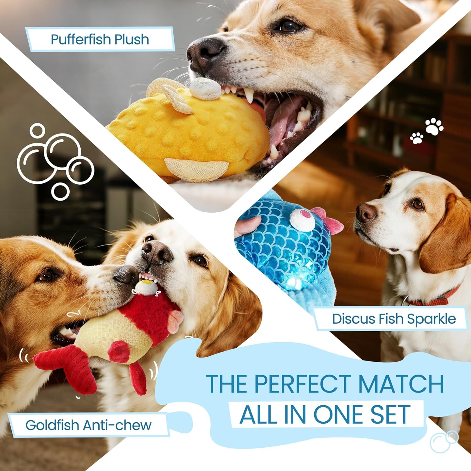 image:imageNocciola 5Pack Squeaky Dog Toys Durable Stuffed Critter Zoo Dog Toys with Unique Squeak Sounds to Keep Dogs Busy Puppy Toys for Small Medium and Large Dogs3 Different Fish