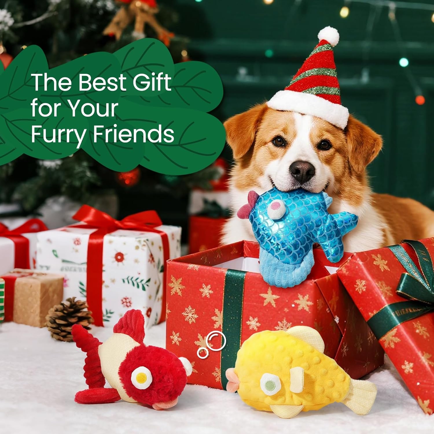 image:imageNocciola 5Pack Squeaky Dog Toys Durable Stuffed Critter Zoo Dog Toys with Unique Squeak Sounds to Keep Dogs Busy Puppy Toys for Small Medium and Large Dogs3 Different Fish