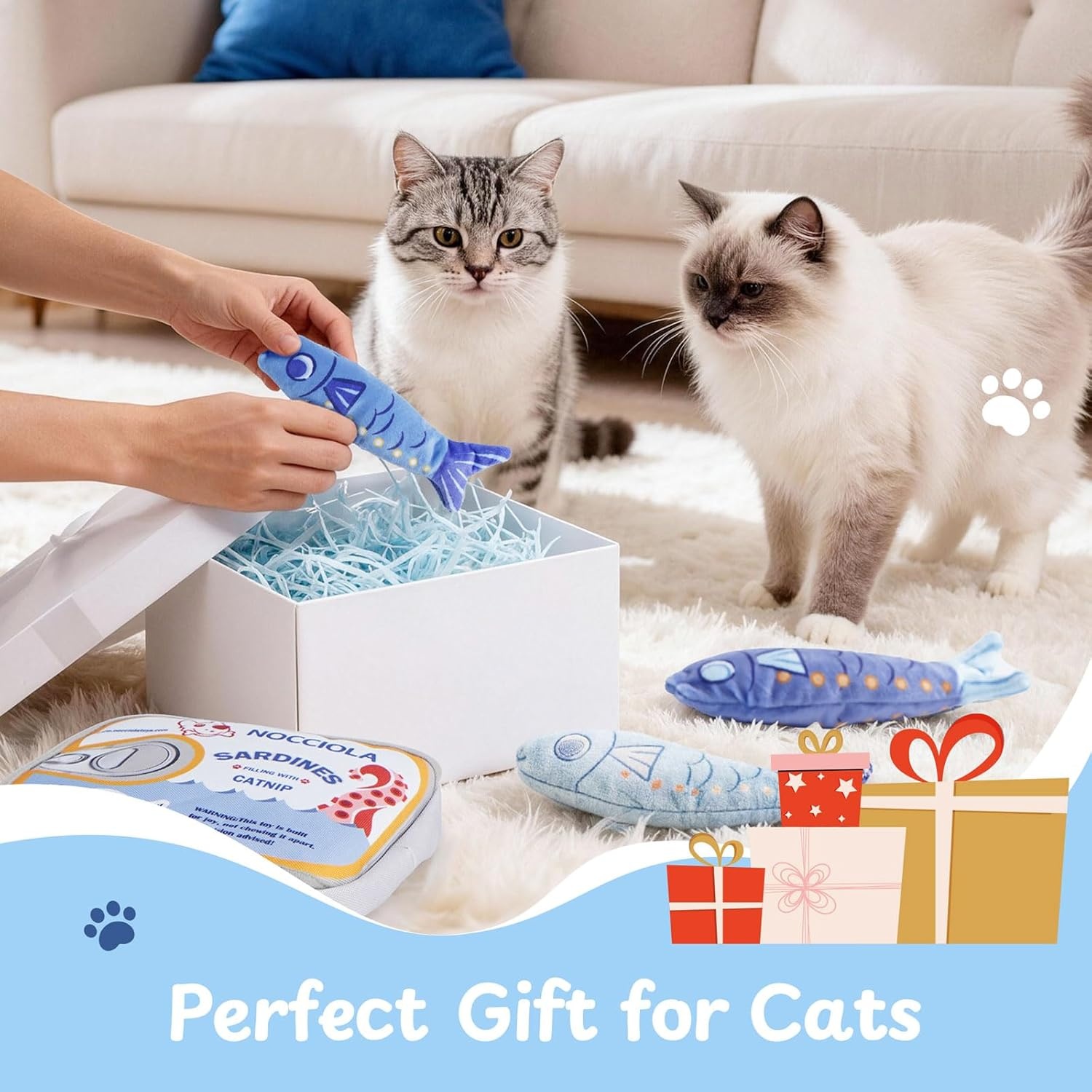image:imageNocciola Catnip Toys for Indoor Cats 3 Pack Cat Toys Fish with Sardine Can Pouch Cat Nip Toys Cat Kicker Toy with Crinkle Paper Interactive Cat Toy for Kitten Enrichment Cat Gifts