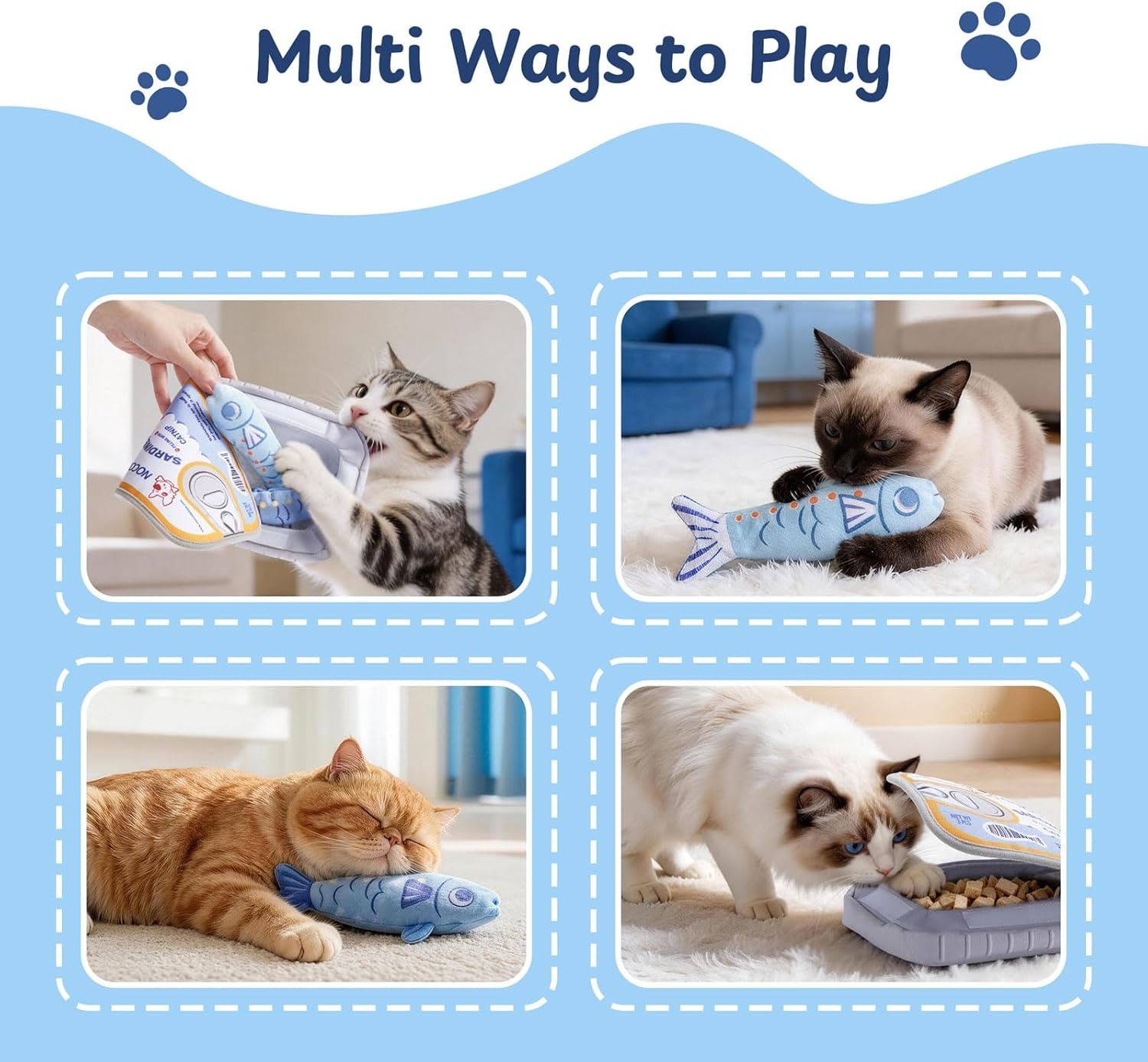 image:imageNocciola Catnip Toys for Indoor Cats 3 Pack Cat Toys Fish with Sardine Can Pouch Cat Nip Toys Cat Kicker Toy with Crinkle Paper Interactive Cat Toy for Kitten Enrichment Cat Gifts