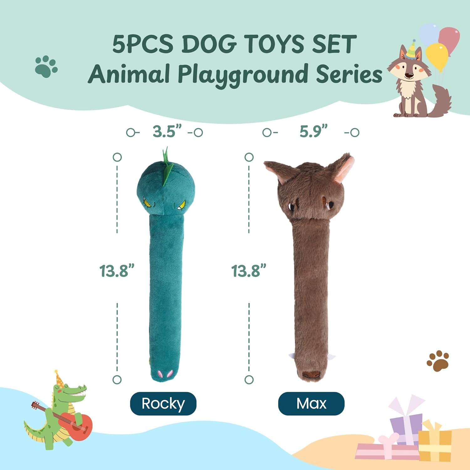 image:imageNocciola Dog Squeak Toys 2pcs Dog Toys to Keep Them Busy for Aggressive Chewers Hide and Seek Crinkle Dog Toy for Large Dogs Long Face Wild Animals Playground SeriesWolf Crocodile