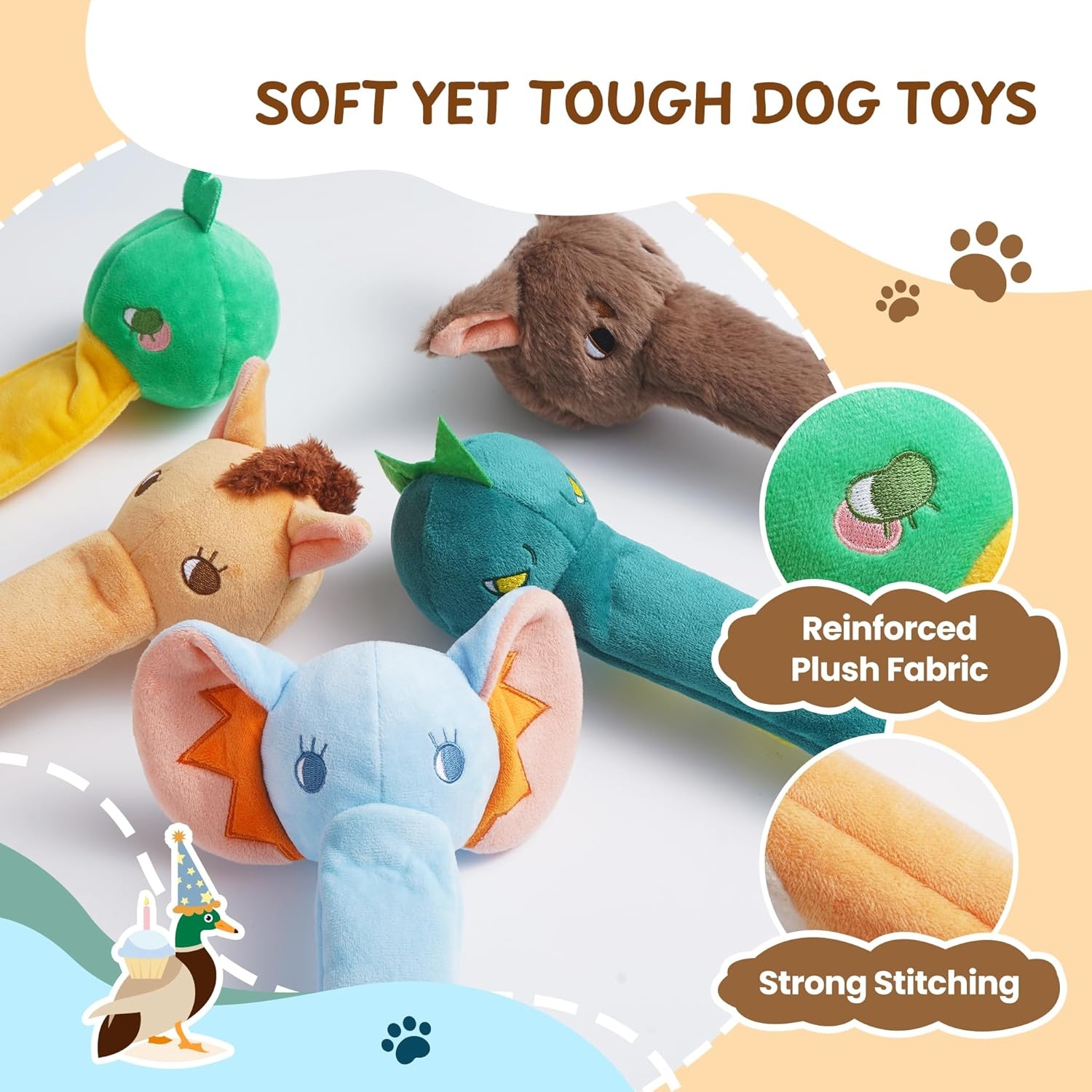 image:imageNocciola Dog Squeak Toys 2pcs Dog Toys to Keep Them Busy for Aggressive Chewers Hide and Seek Crinkle Dog Toy for Large Dogs Long Face Wild Animals Playground SeriesHorse Elephant Duck