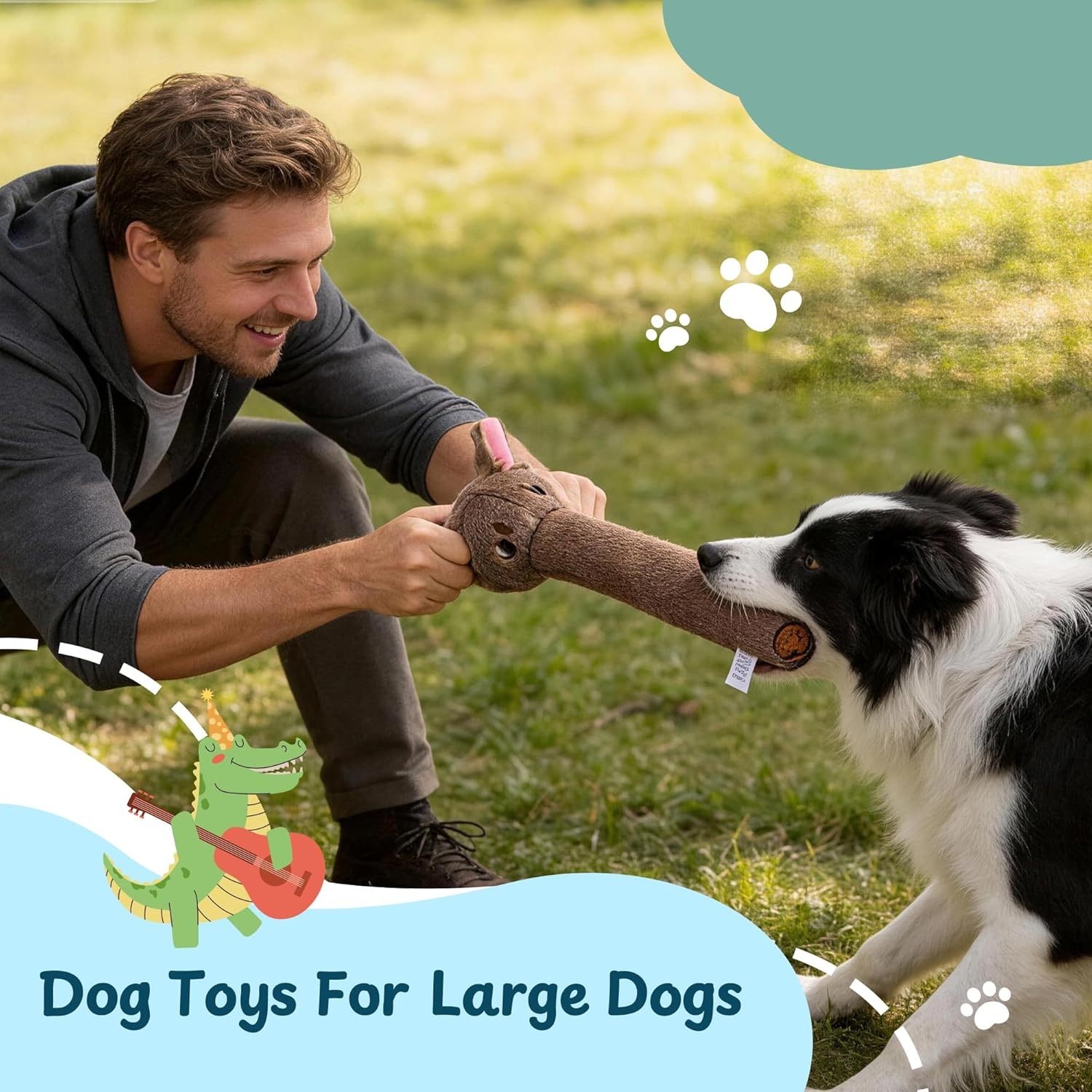 image:imageNocciola Dog Squeak Toys 2pcs Dog Toys to Keep Them Busy for Aggressive Chewers Hide and Seek Crinkle Dog Toy for Large Dogs Long Face Wild Animals Playground SeriesWolf Crocodile
