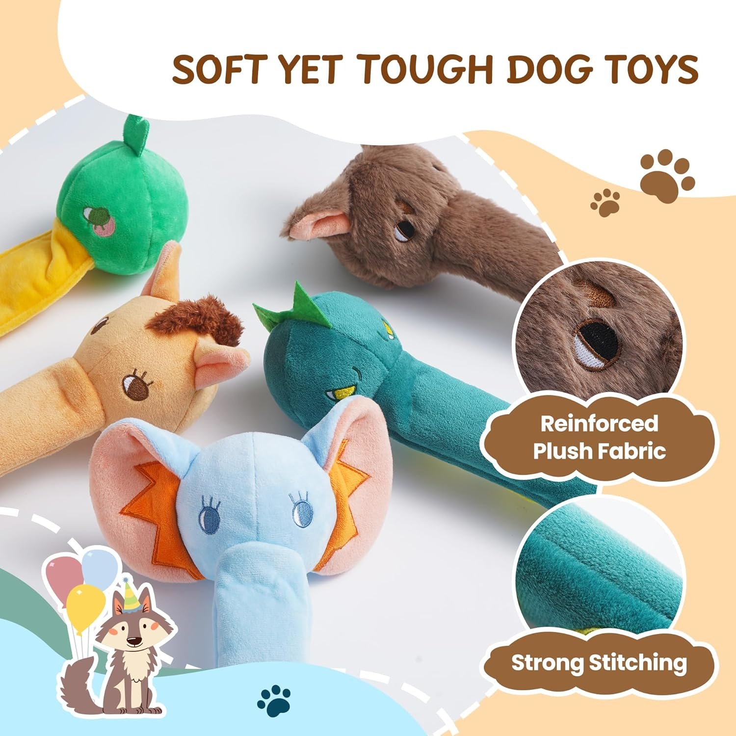 image:imageNocciola Dog Squeak Toys 2pcs Dog Toys to Keep Them Busy for Aggressive Chewers Hide and Seek Crinkle Dog Toy for Large Dogs Long Face Wild Animals Playground SeriesWolf Crocodile