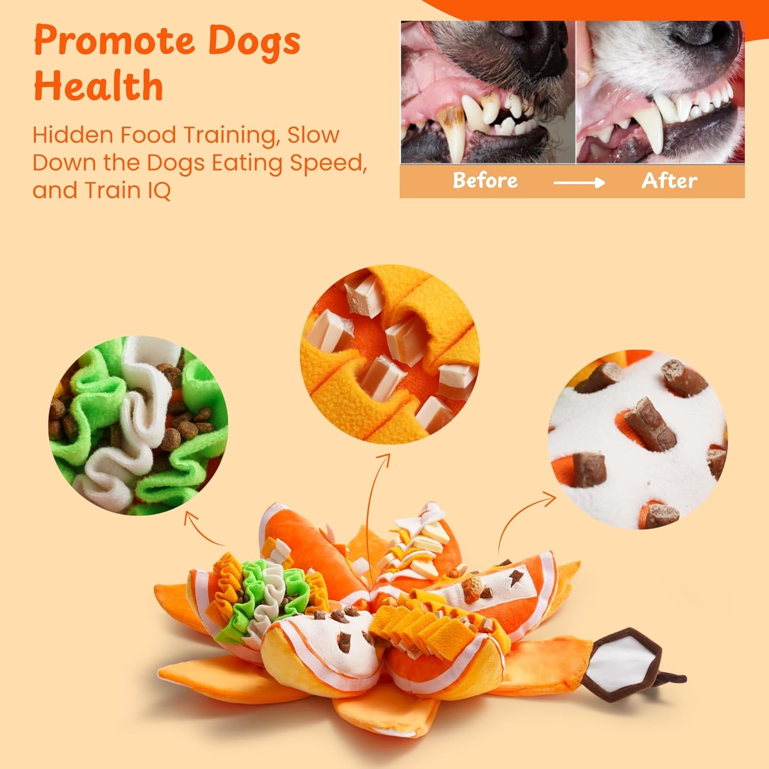 image:imageNocciola Pumpkin Puzzle Dog Toys Snuffle Interactive Dog Toy for Small Dogs Puppy Squeaky Toy with Crinkle Papers Hide and Seek Toy for BoredomYellow