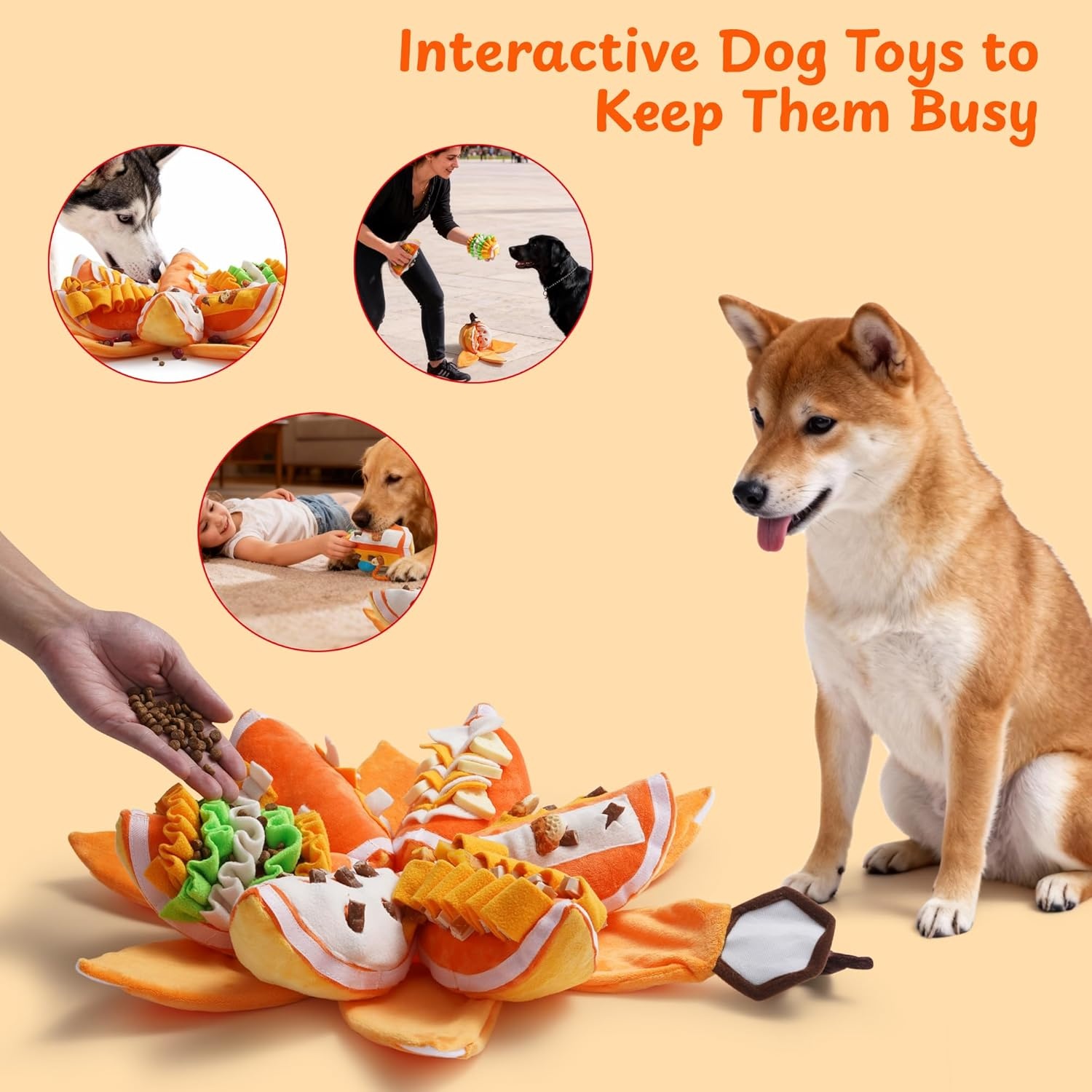 image:imageNocciola Pumpkin Puzzle Dog Toys Snuffle Interactive Dog Toy for Small Dogs Puppy Squeaky Toy with Crinkle Papers Hide and Seek Toy for BoredomYellow