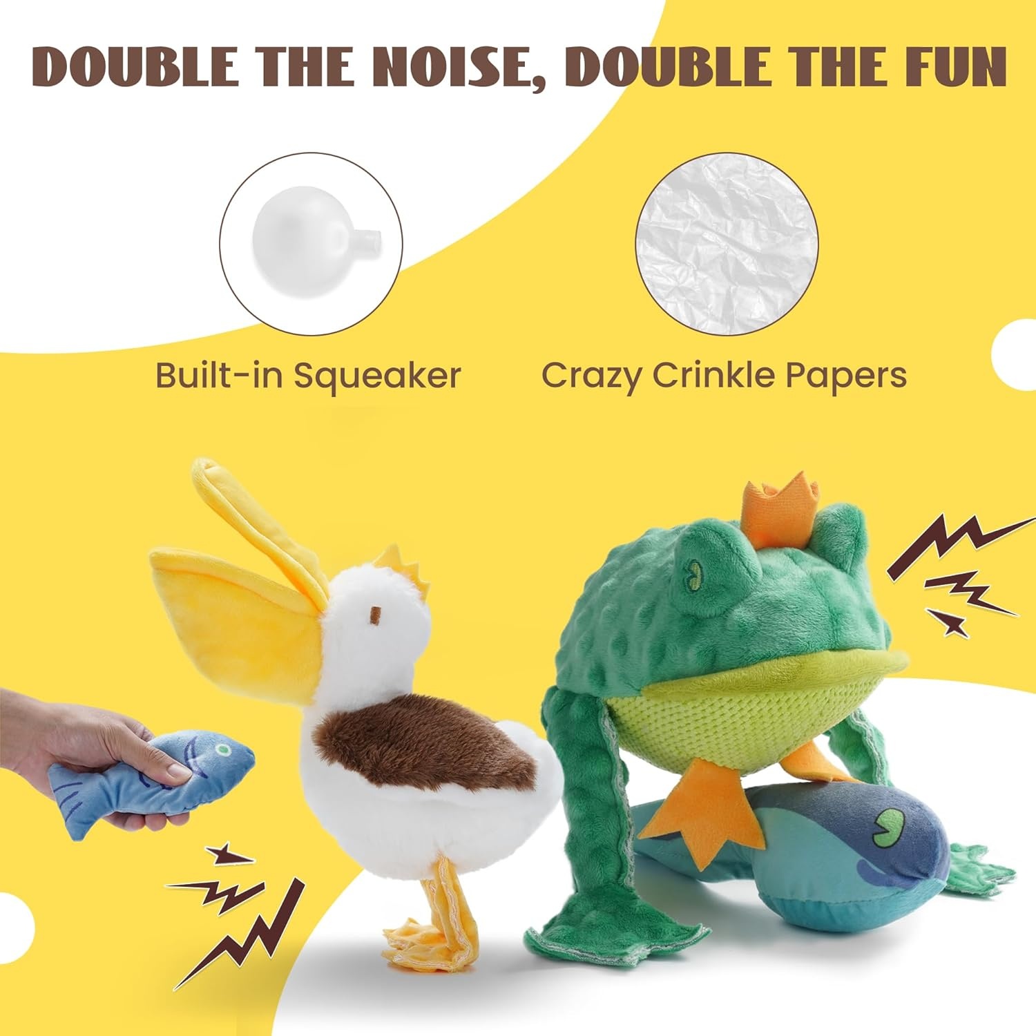 image:imageNocciola Rip and Reveal Squeaky Dog Toys 2 Pack Plush Animal Puzzle Set Frog amp Pelican Suprise Toys Inside with Squeaker Crinkle Part Enrichment Toys for Large Medium Dogs