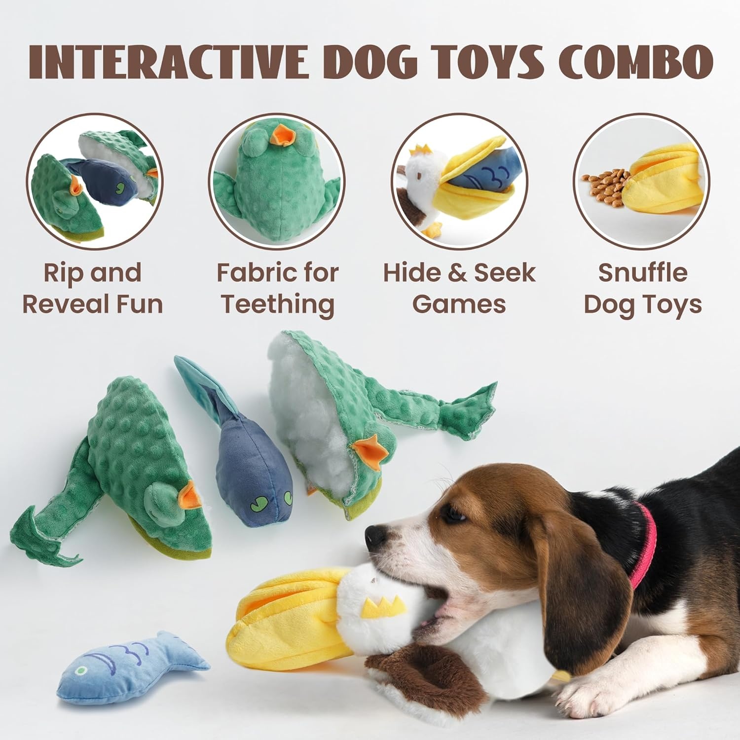 image:imageNocciola Rip and Reveal Squeaky Dog Toys 2 Pack Plush Animal Puzzle Set Frog amp Pelican Suprise Toys Inside with Squeaker Crinkle Part Enrichment Toys for Large Medium Dogs