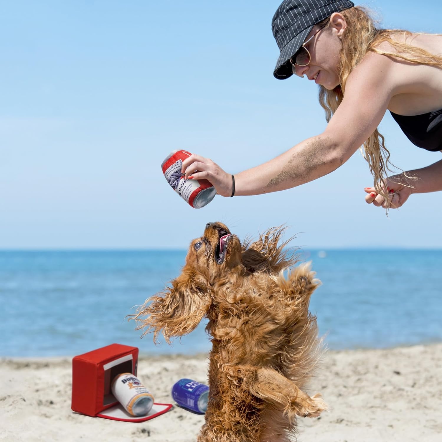 image:imageNocciola Squeaky Beer Dog Toys with a Fridge Funny Crinkle Hide and Seek Dog Chew Toys for Small Medium Large Breeds Plush Stuffed Puppy Birthday GiftsBeer