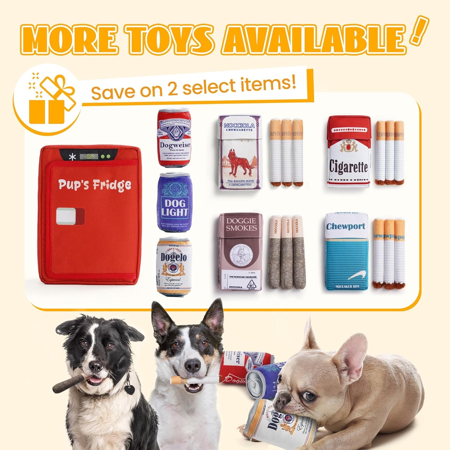 image:imageNocciola Squeaky Beer Dog Toys with a Fridge Funny Crinkle Hide and Seek Dog Chew Toys for Small Medium Large Breeds Plush Stuffed Puppy Birthday GiftsBeer