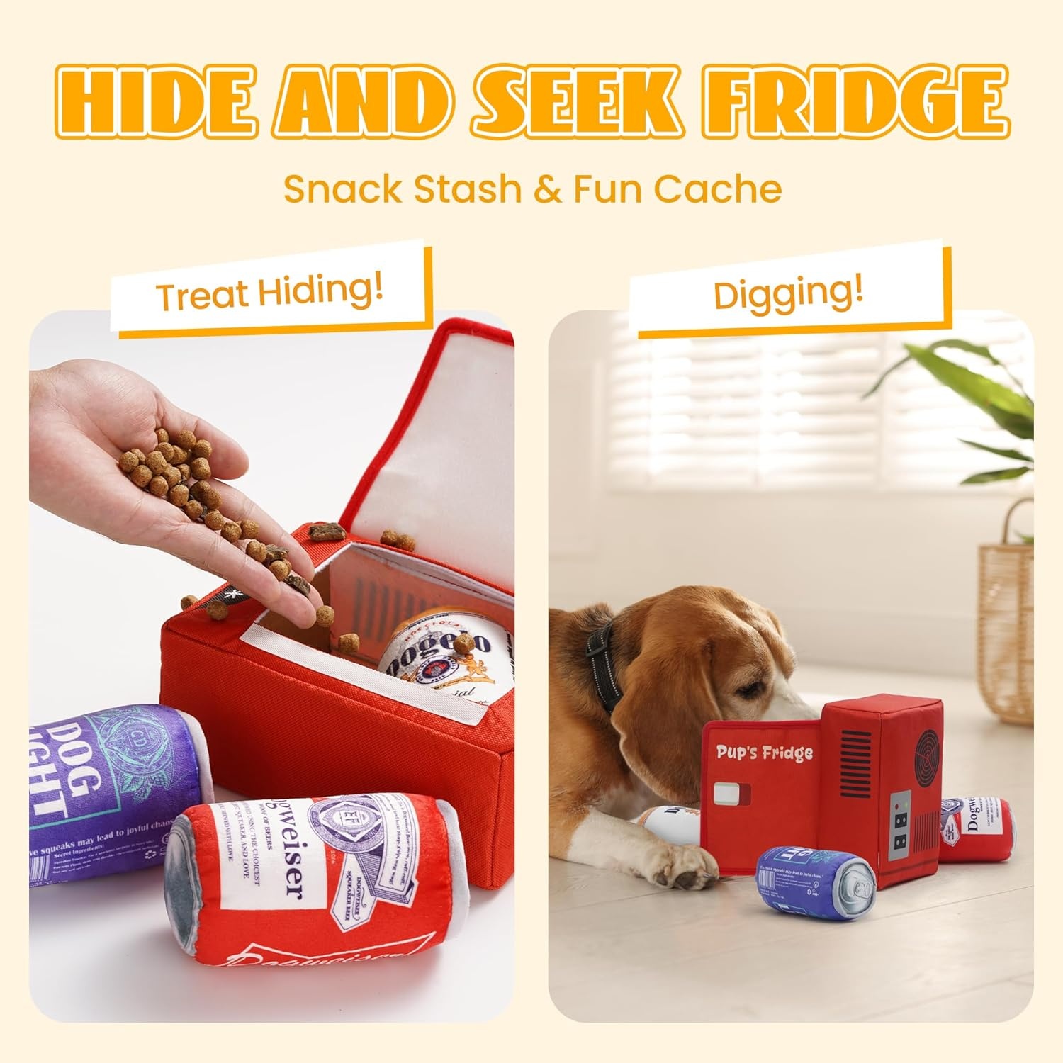 image:imageNocciola Squeaky Beer Dog Toys with a Fridge Funny Crinkle Hide and Seek Dog Chew Toys for Small Medium Large Breeds Plush Stuffed Puppy Birthday GiftsBeer