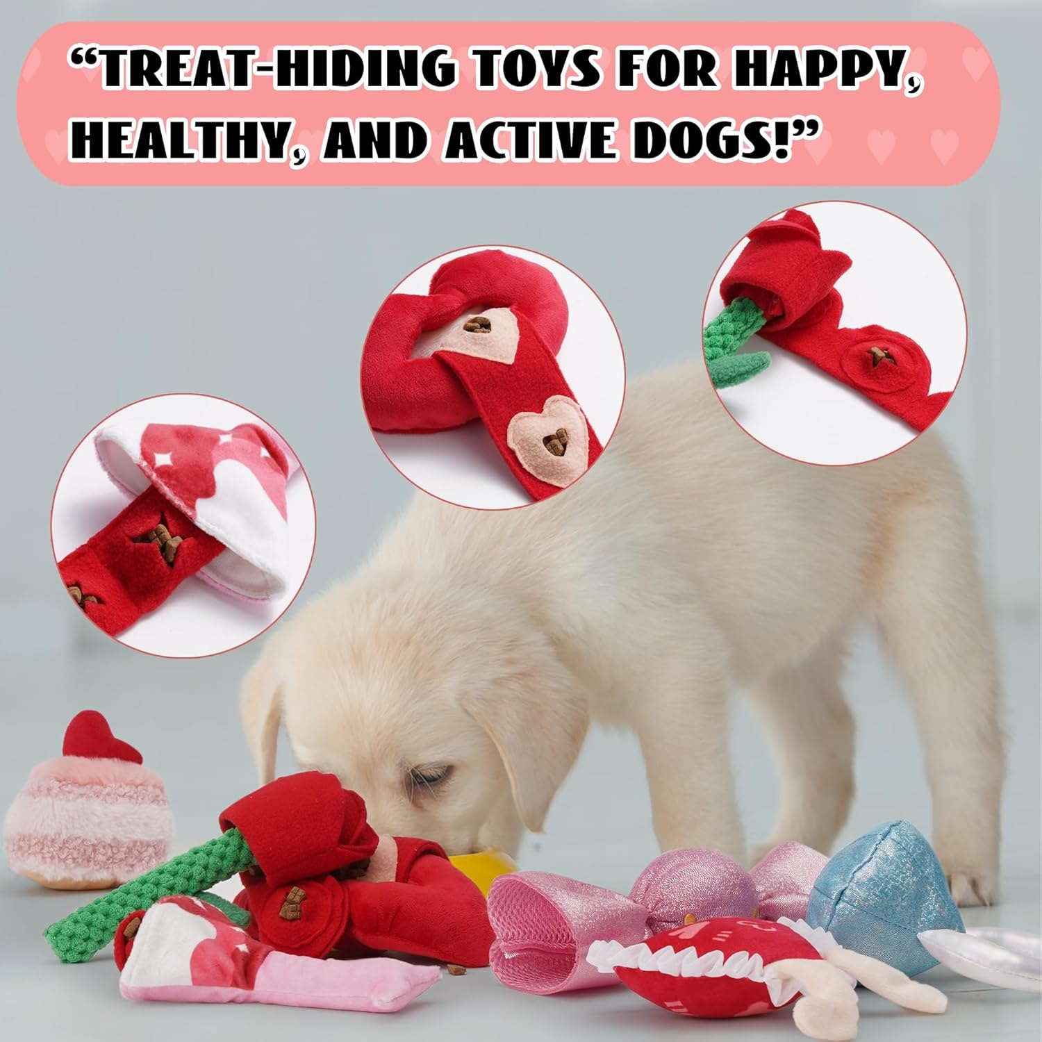 image:imageNocciola Squeaky Dog Toys for Girls Adorable Plush Ruffled Rose Heart Puppy Toy to Keep Them Busy for Small Medium and Large Breeds 7 Pack7 PCS