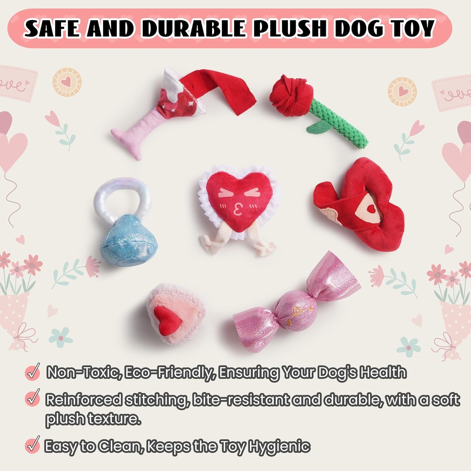 image:imageNocciola Squeaky Dog Toys for Girls Adorable Plush Ruffled Rose Heart Puppy Toy to Keep Them Busy for Small Medium and Large Breeds 7 Pack7 PCS