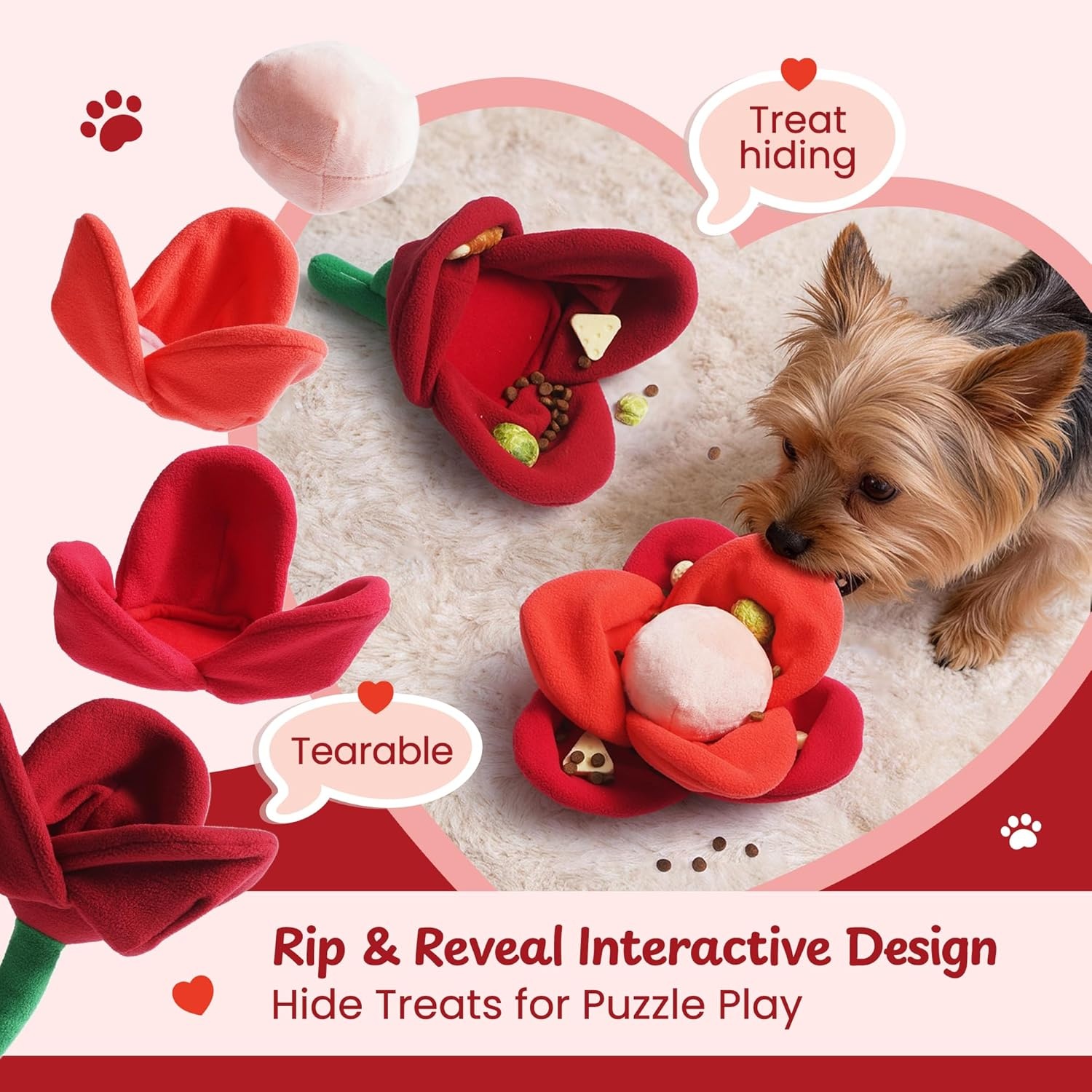 image:imageNocciola Valentine Day Tearable Pull Apart Dog Toy Interactive Rose Plush with Squeaky amp Crinkle Hide Treats Puzzle Toy for Aggressive Chewers Gift for Small Medium Large Dogs