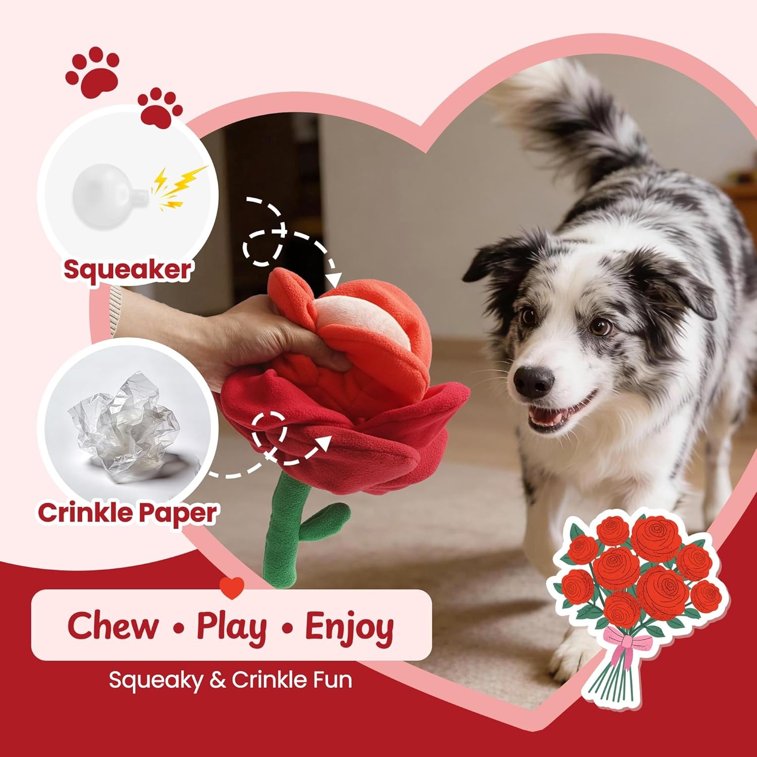 image:imageNocciola Valentine Day Tearable Pull Apart Dog Toy Interactive Rose Plush with Squeaky amp Crinkle Hide Treats Puzzle Toy for Aggressive Chewers Gift for Small Medium Large Dogs