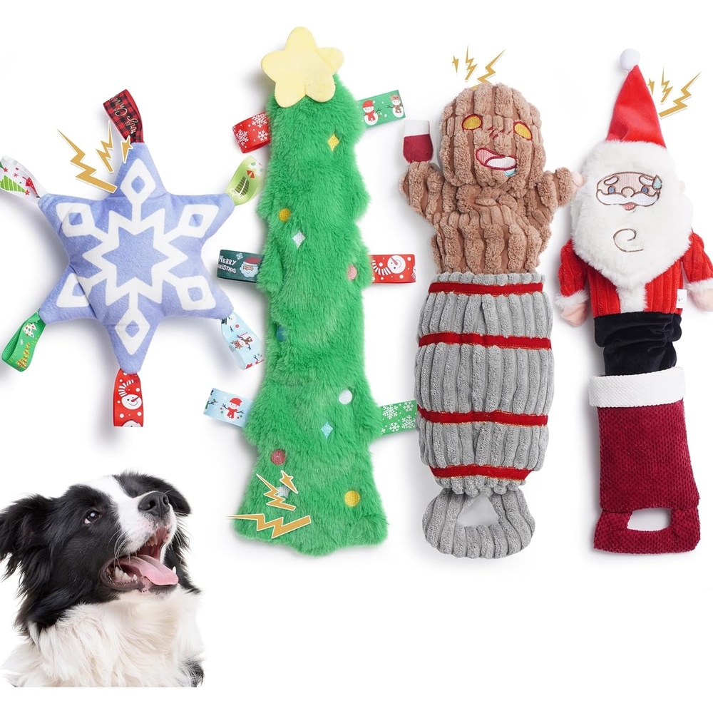 image:imageNocciola 3 Pack Christmas Dog Toys Interactive Crinkle Dog Squeaky Toys Plush Dog Toys for Christmas Christmas Toys for Puppy Small Medium Large Dogs amp Aggressive Chewers4 PCS