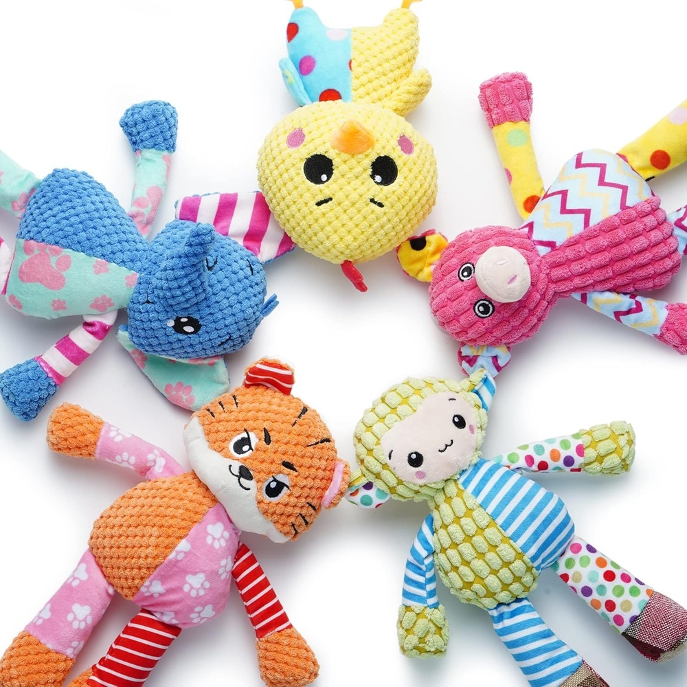 image:imageNocciola 5Pack Squeaky Dog Toys Durable Stuffed Critter Zoo Dog Toys with Unique Squeak Sounds to Keep Dogs Busy Puppy Toys for Small Medium and Large DogsBundle