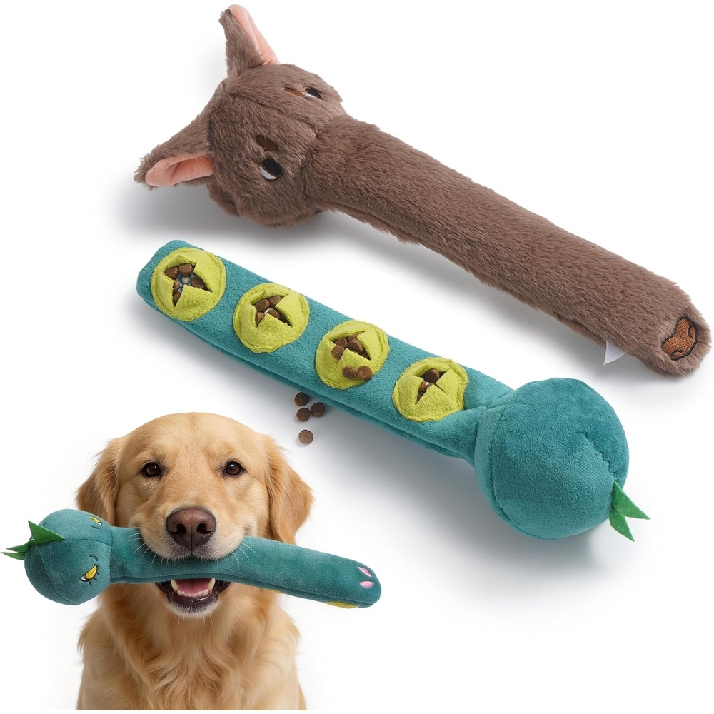image:imageNocciola Dog Squeak Toys 2pcs Dog Toys to Keep Them Busy for Aggressive Chewers Hide and Seek Crinkle Dog Toy for Large Dogs Long Face Wild Animals Playground SeriesWolf Crocodile