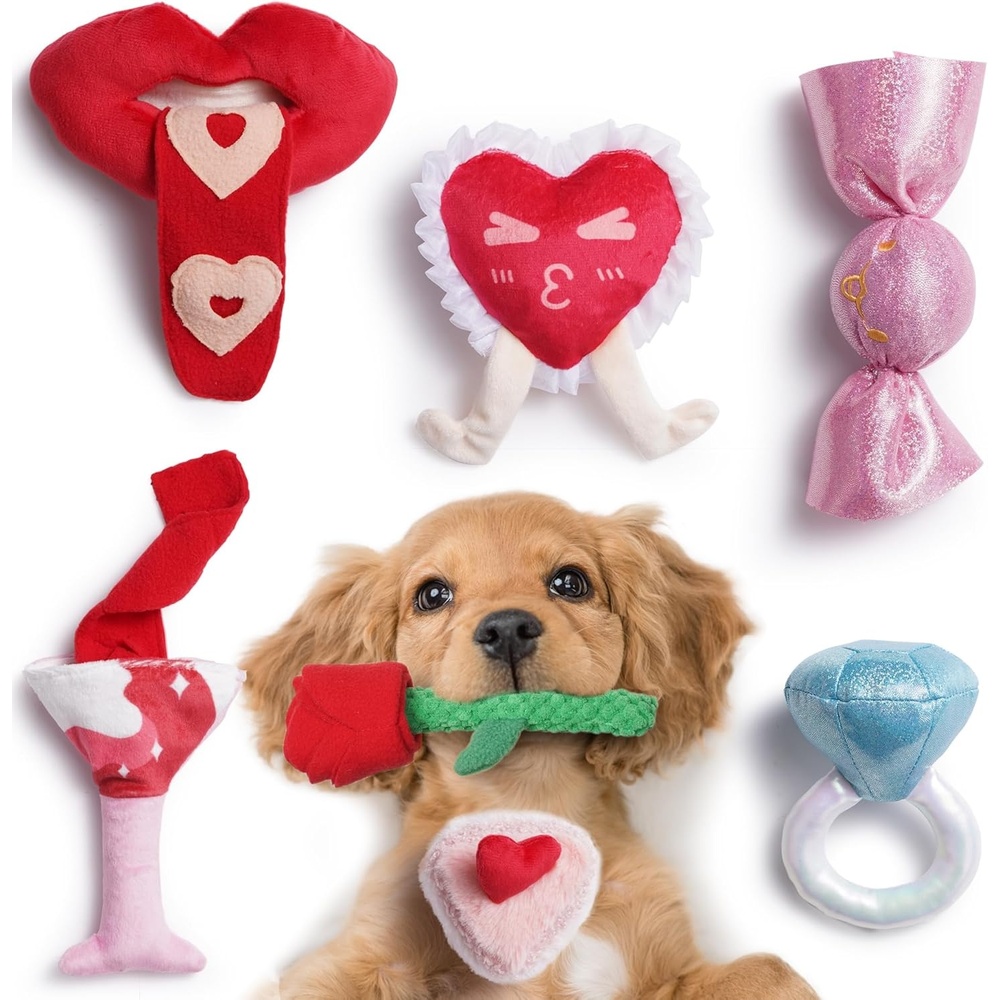 image:imageNocciola Squeaky Dog Toys for Girls Adorable Plush Ruffled Rose Heart Puppy Toy to Keep Them Busy for Small Medium and Large Breeds 7 Pack7 PCS